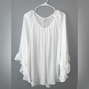 White Quarter Sleeve Top - Ruffle Sleeve